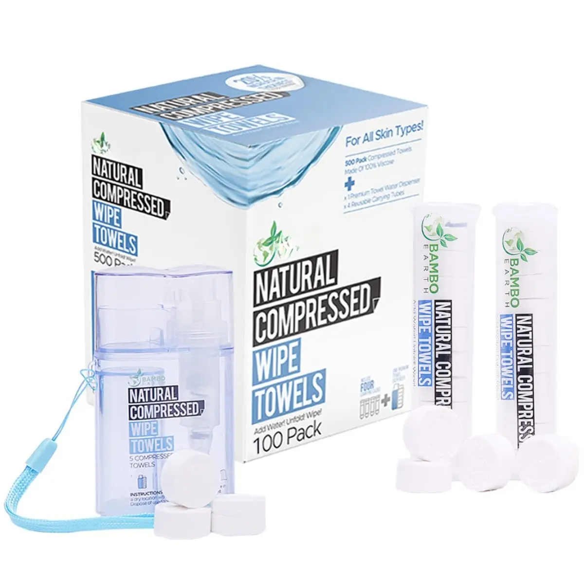 Compressed Towels Toilet Paper Tablets - Portable Compact Disposable  Towel Wipes - Mini  Washcloth Tissues For Travel Camping Or Hiking +  Water Tissue Dispenser (Daily Use 100)