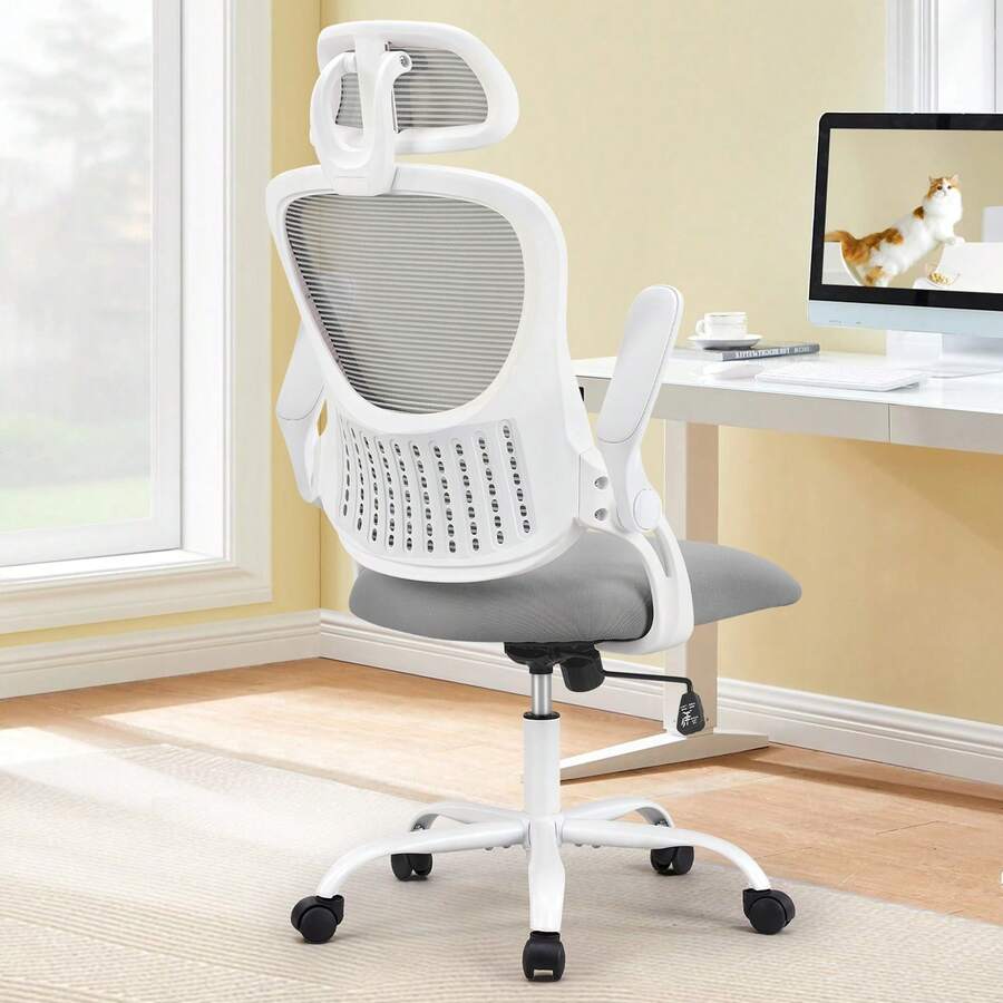 Ergonomic High Back Mesh Office Chair, Adjustable Headrest & Lumbar Support Computer Desk Chair with Flip-Up Arms, Rolling Swivel Chair for Home Office Bedroom Study Ergonomic High Back Mesh Office Chair, Adjustable Headrest & Lumbar Support Computer Desk Chair with Flip-Up Arms, Rolling Swivel Chair for Home Office Bedroom Study