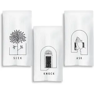 Minimalist Christian Kitchen Dish Towels, Christian Gifts for Women Men, Ask Seek Knock  Verse Religious Hand  Towels for Kitchen Bathroom Decor, 16x24 Inch Set of 3