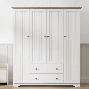 Aobtkel®4 Door Wardrobe Armoire Closet with 2 Drawers, White    RR