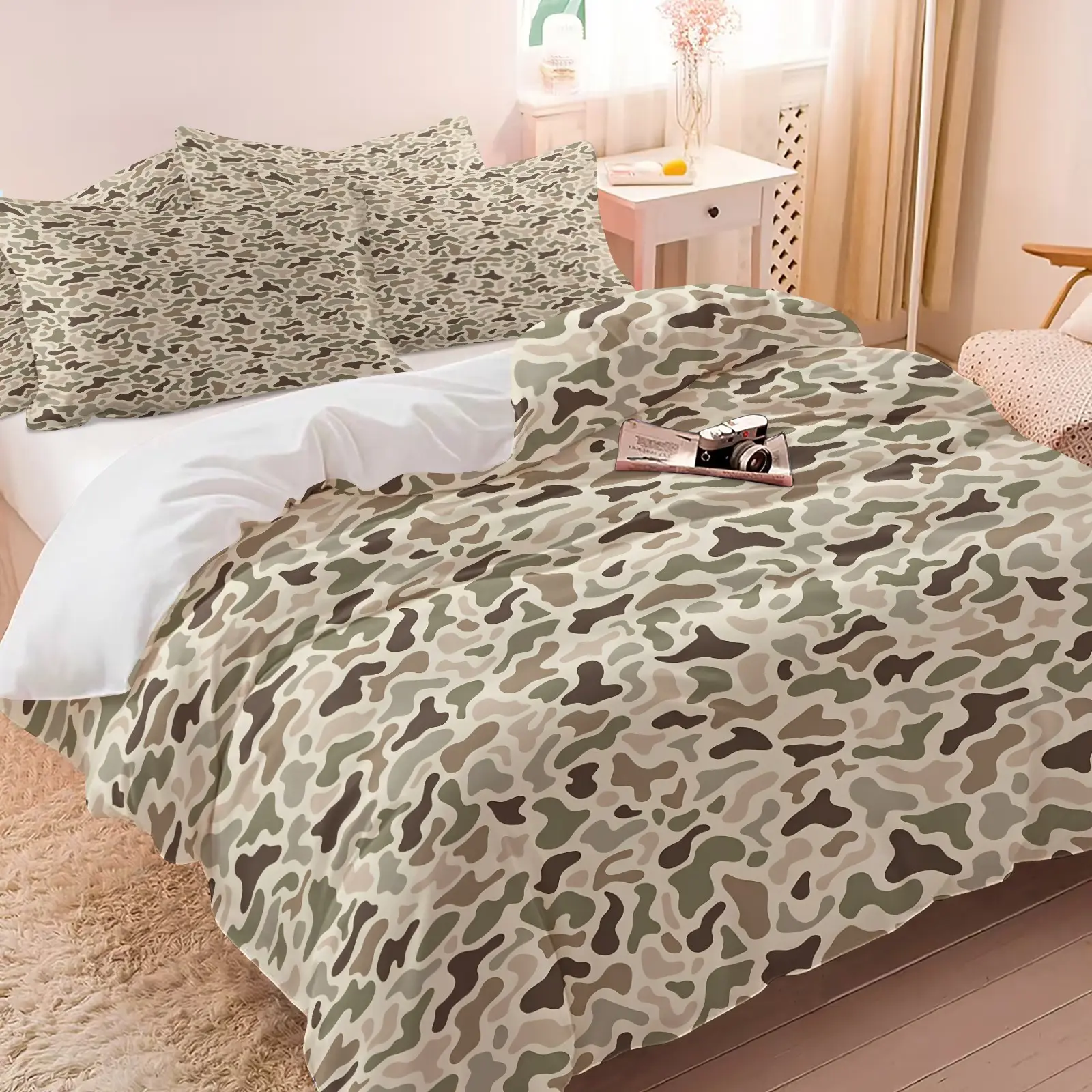 Dense Neutral Micro Camo Duvet Cover Set, Includes 1 Duvet Cover + 1/2 Pillowcases, Soft Skin-Friendly Durable All Season Bedding, Breathable Duvet Set, Perfect For Streetwear Style, Teen Boys & Casual Bedroom Decor