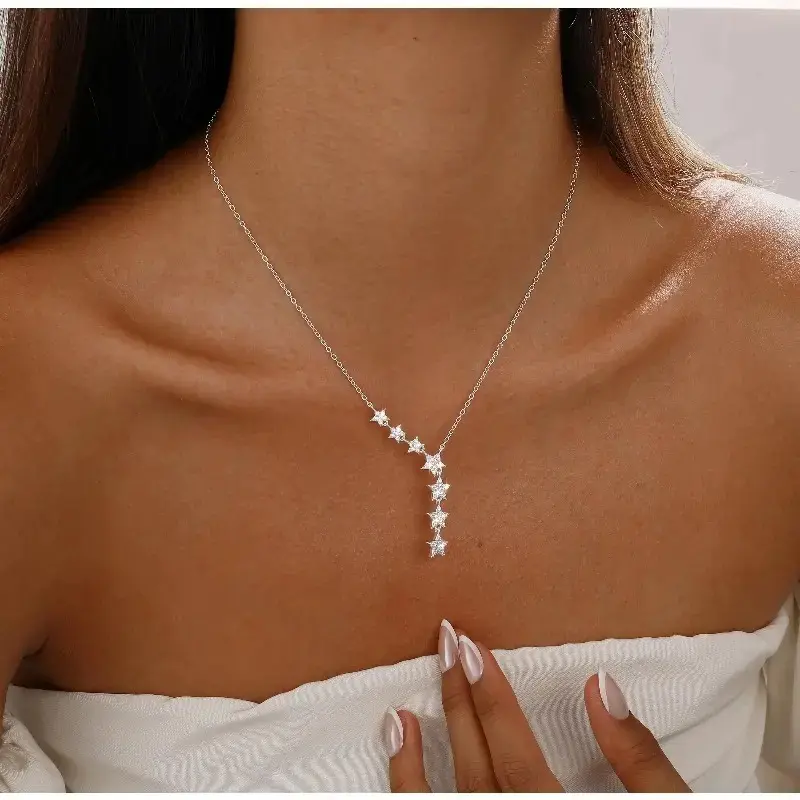 2PCS Dainty Star Necklace for Women, 18K Gold Plated CZ Crystal Star Charm Y Necklace, Adjustable Celestial Layered Jewelry in Gold or Silver for Daily Wear, Birthday & Gift