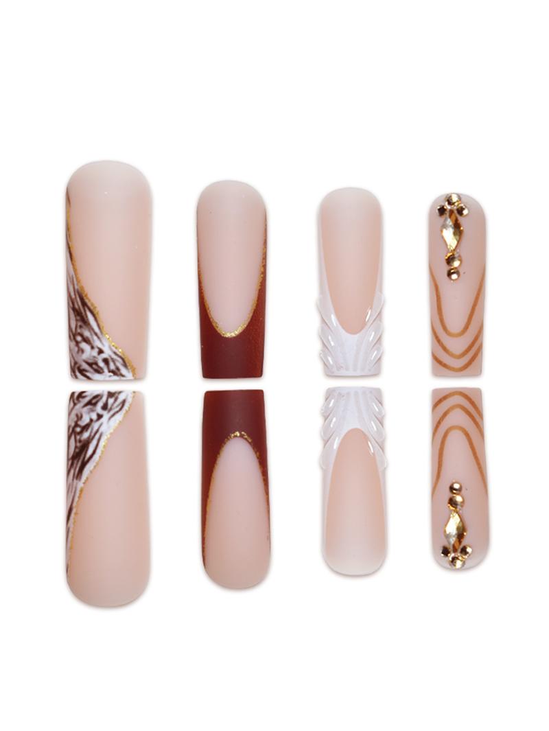 Cross-Border Hot Sale Square Fake Nails French White Edge Gradient Sparkling Rhinestone Wearable Nail Tips Finished Wholesale