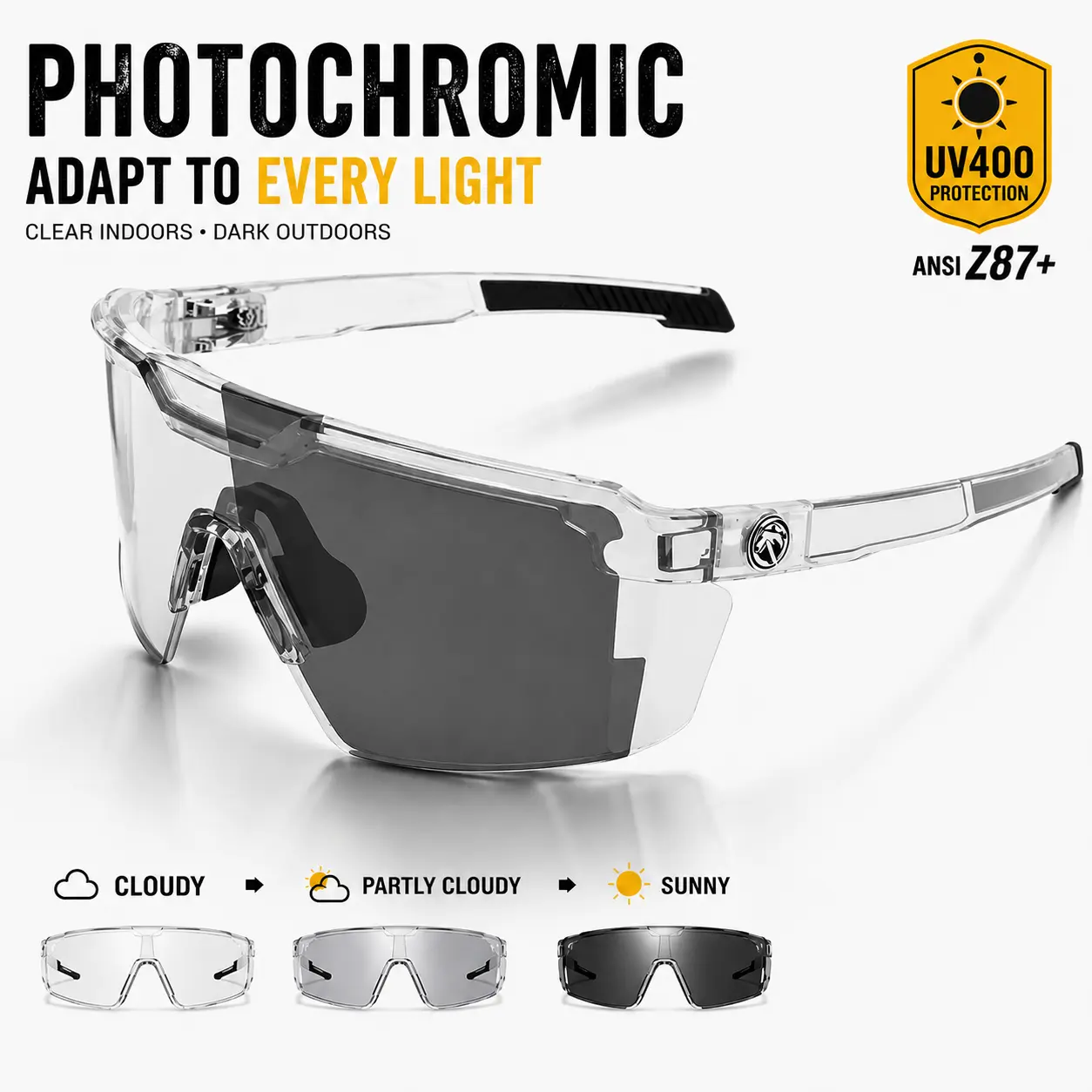 Photochromic Z87+ Blue Light Polarized Safety Glasses, Oversized Vintage Y2K Aviator Sunglasses for Men & Women, UV400 Eyewear for Fishing, Golf, Cycling, Driving & Outdoor Sports, Lightweight Trendy Sunglasses