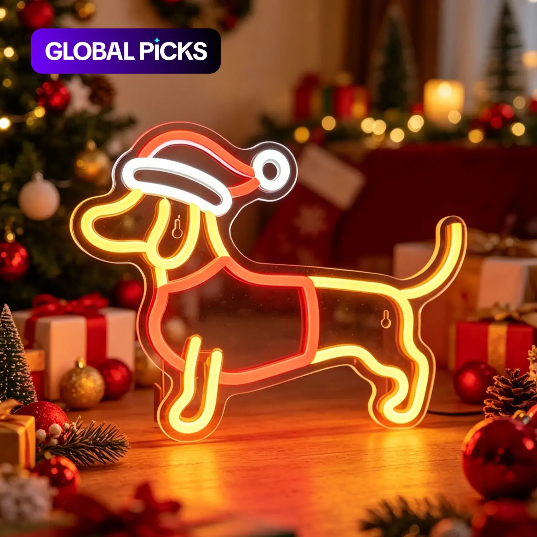 Dachshund Christmas Decoration Light, Light Up, USB Powered Adjustable Brightness, Perfect Holiday Gift, Size 11x7.9 Inch