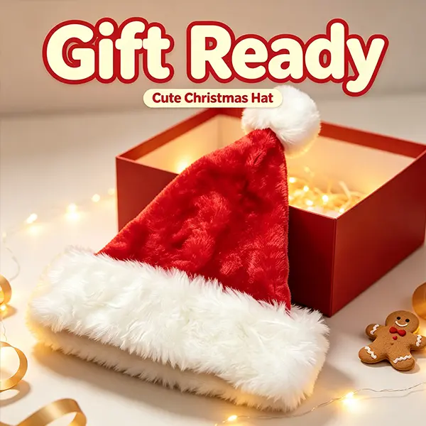 Kids Santa Hat - Double-Layer Thick White Furry Brim Soft Plush Christmas Accessory Gift, Up to 50cm Head Circumference for 2-7 Years Old Boys Girls, Ideal for Family Xmas Party, Holiday Photoshoot