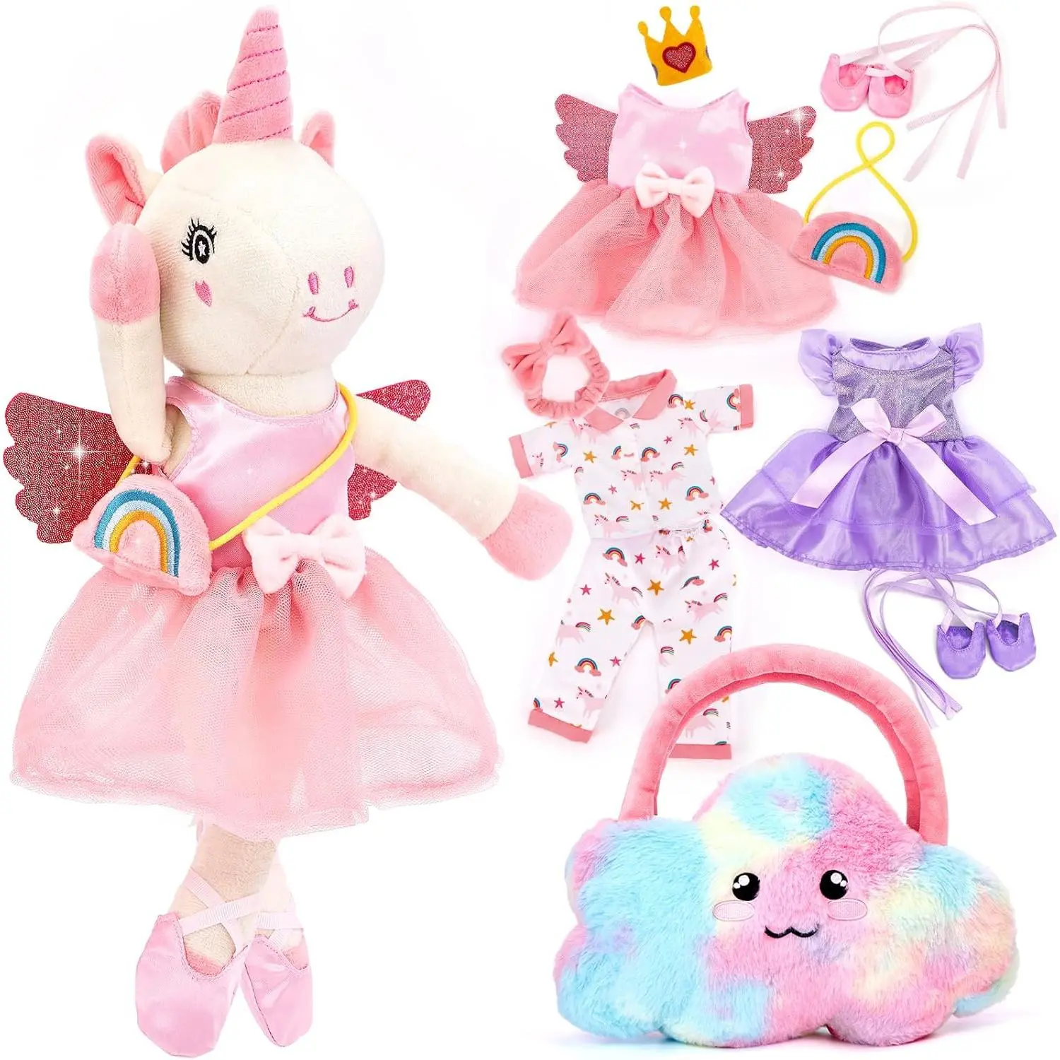 Unicorns Toys for Girls Age 4-6 Ballerina Doll Stuffed Animal Girl Toys Age 4-5 Ballet Dress up Doll with Plush Bag 4 Year Old Girl Birthday Gifts 5 Year Old Girls Dance Recital Gifts, Graduation Gift