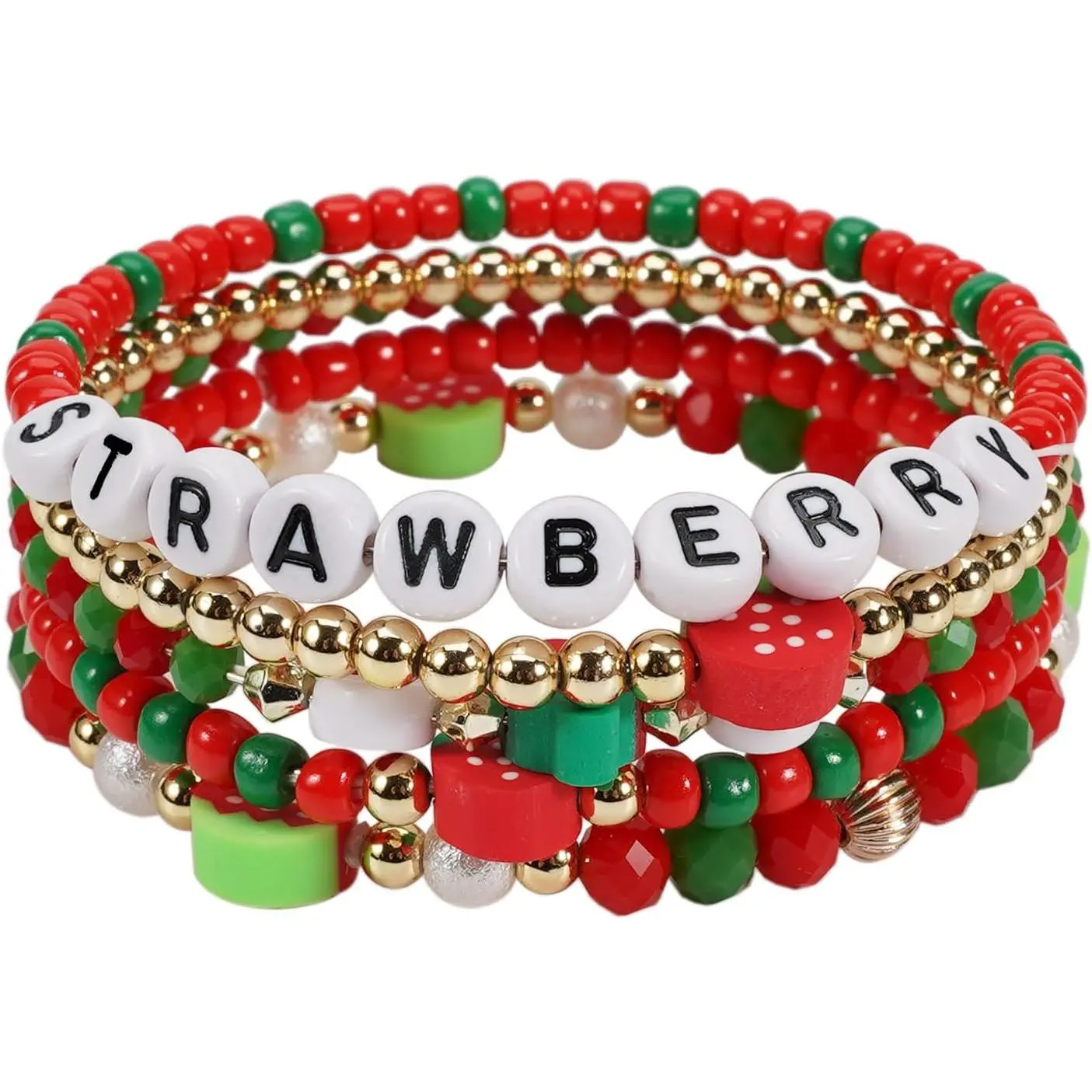 Bohemian Cute Fruit Banana Cherry Strawberry Pineapple Mango Polymer Clay Beaded Stackable Stretch Bracelets