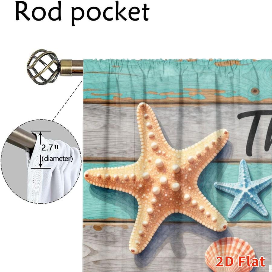 2 Pcs Coastal Beach Lighthouse Starfish Seashell Wave Pattern Digital Printed Rod Pocket Curtains for Bedroom Office Kitchen Living Room Study Home Decor