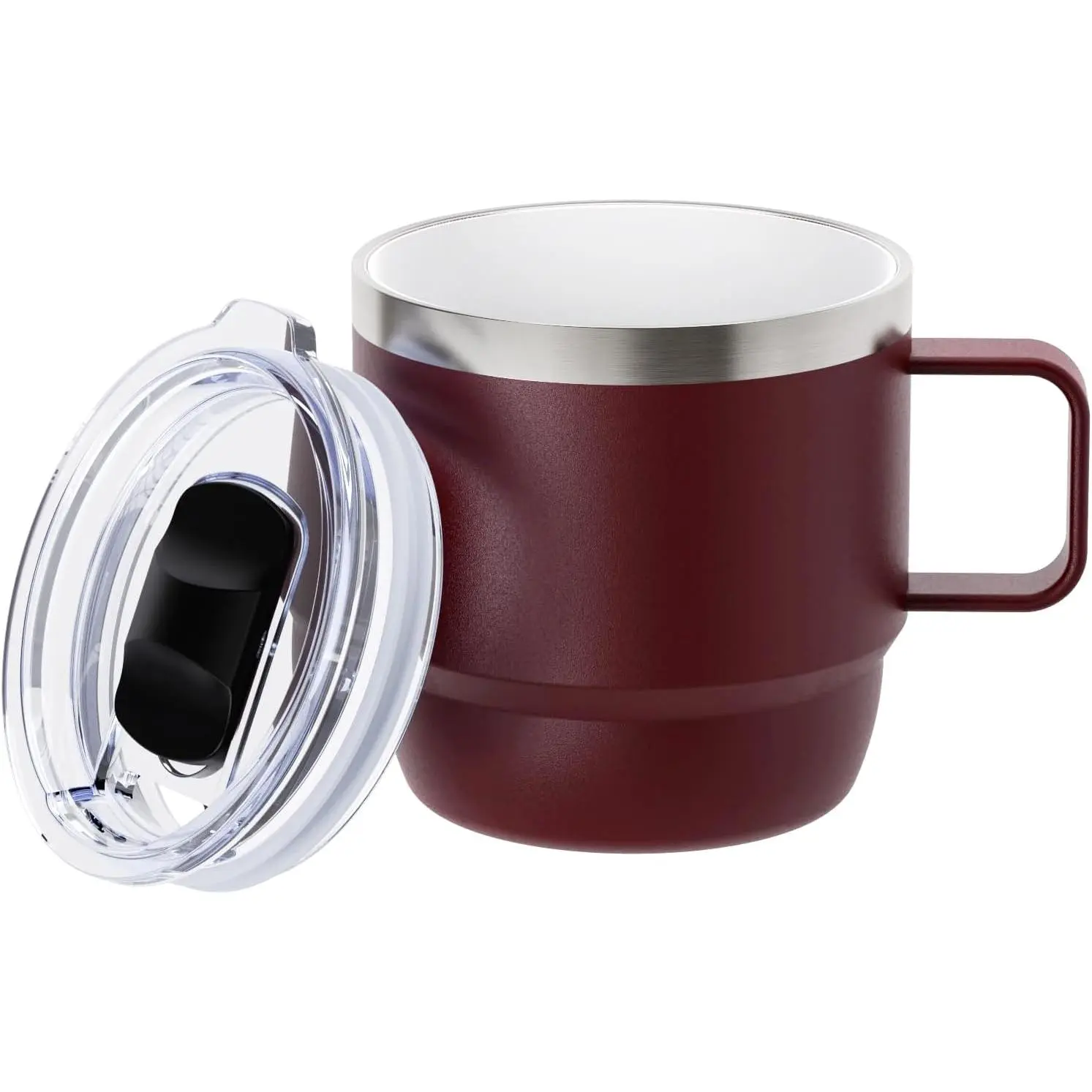 8 oz Small Coffee Mug with  Sliding Lid & Handle, Ceramic-Lined 18/8 Stainless Steel, Double-Wall Vacuum Insulated Espresso Coffee Cup, Stackable & Dishwasher Safe,  Vine Red