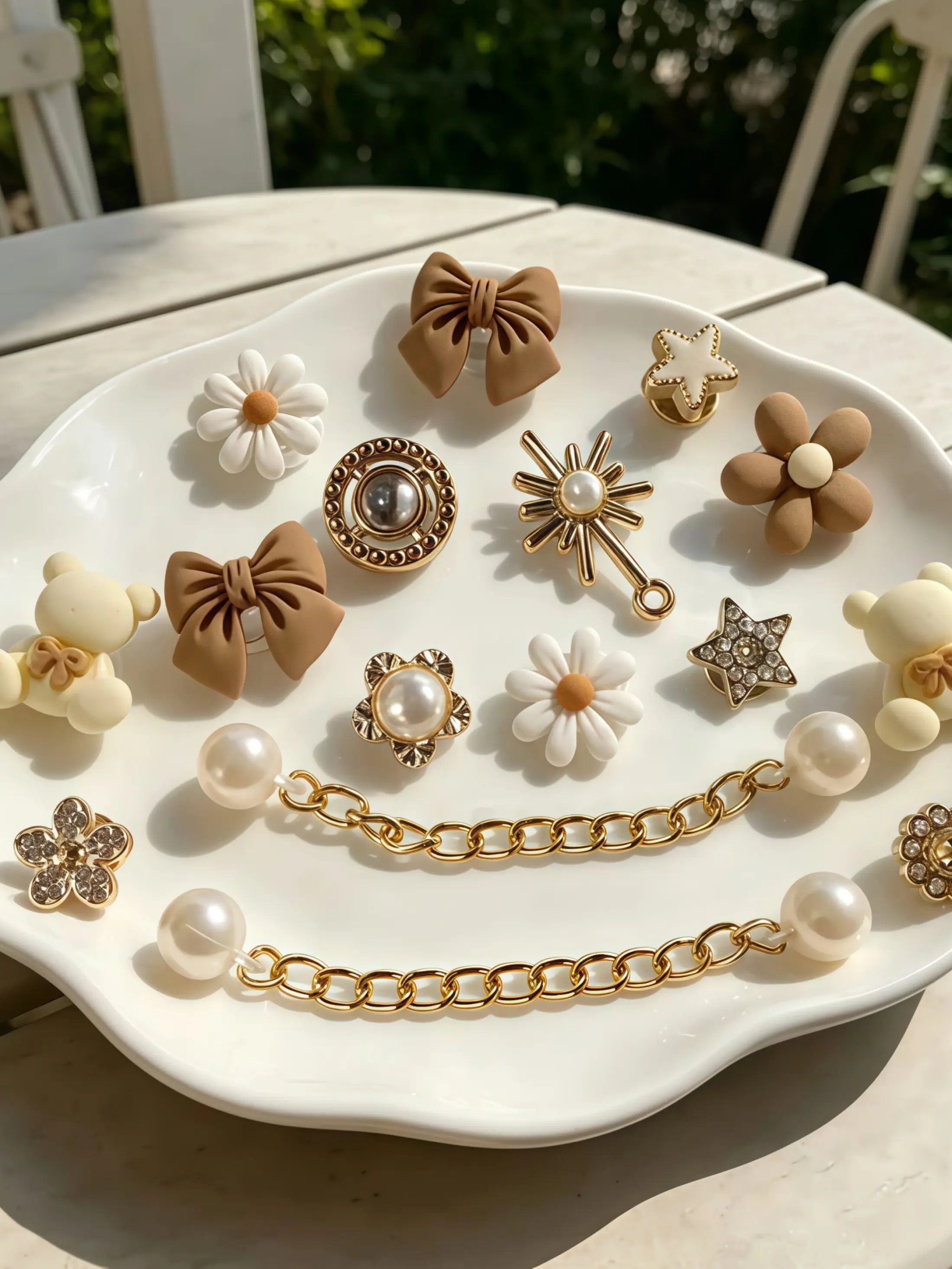 16 Pcs Chain Bear Flower Bow Star Charms, Cute Shoe Decor Set, Perfect for Beach Garden Shoes, Birthday Party Gifts, Shoe Accessories