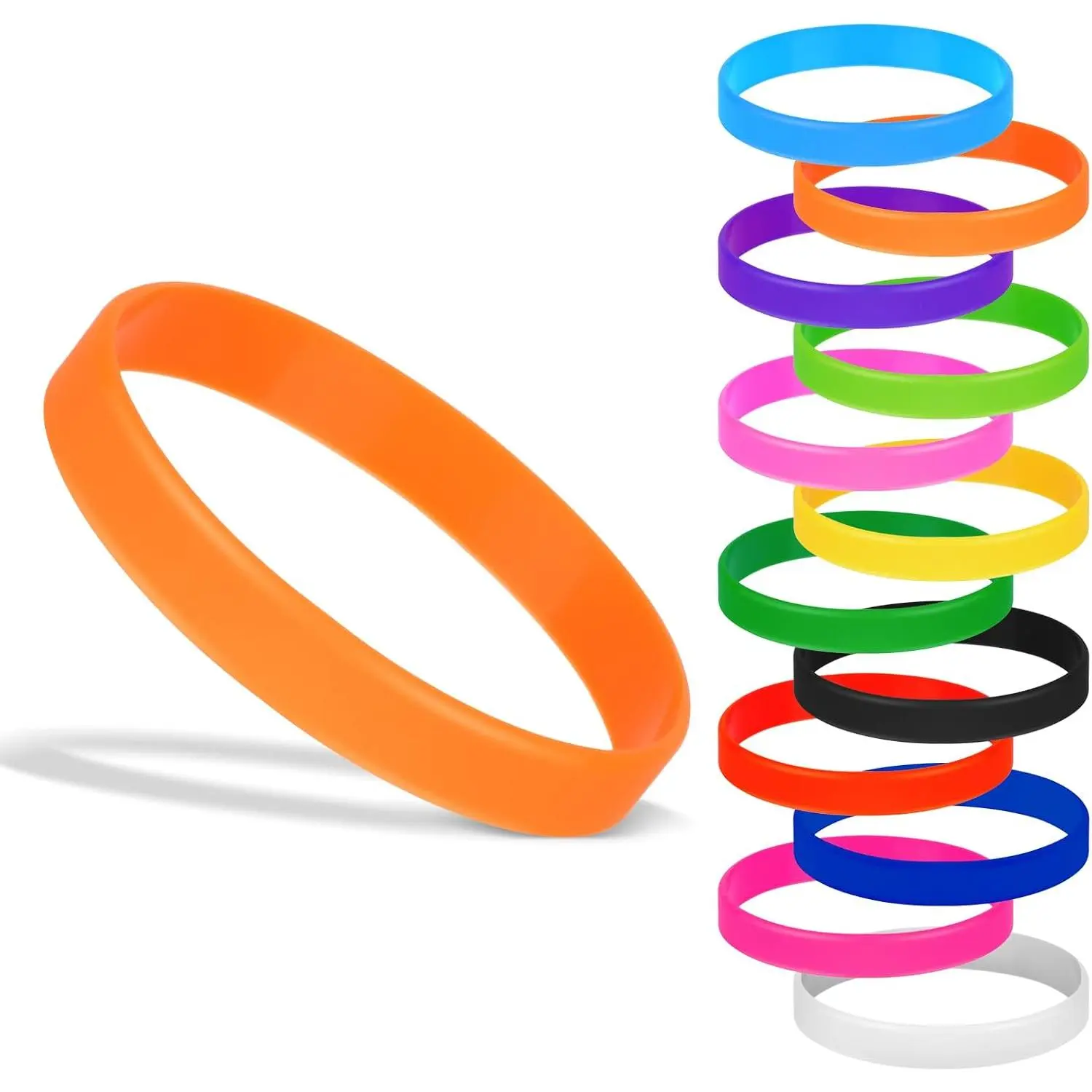 12 count Rubber Bracelets  Wristbands 12 Colors/Black/Green/Yellow/Orange/Blue//Red/,  Elastic  Bands