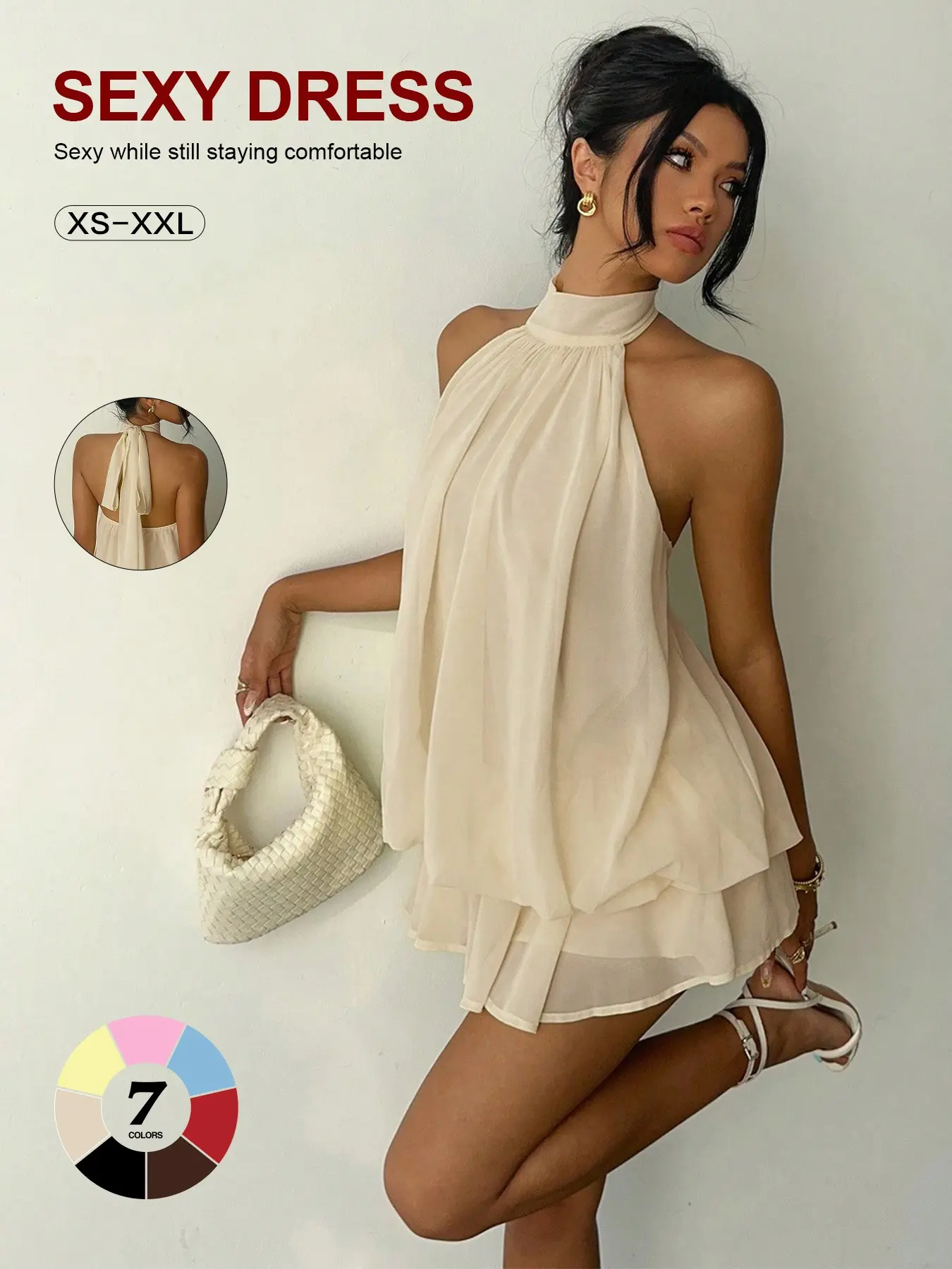Women's Summer Sexy Halter Neck Sleeveless Backless Bodycon Fit Mini Dress, Perfect for Parties & Clubs, Stylish Boho Design