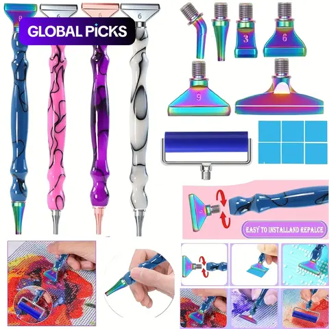 DIY Diamond Painting Tool Set, DIY Crafts Tools, Diamond Art Craft Tools Including 6 Stainless Steel Tips, Drill Pen, Clay Blocks, Rolling Wheel and Storage Box, High-Quality Resin Pens #GLOBAL PICKS