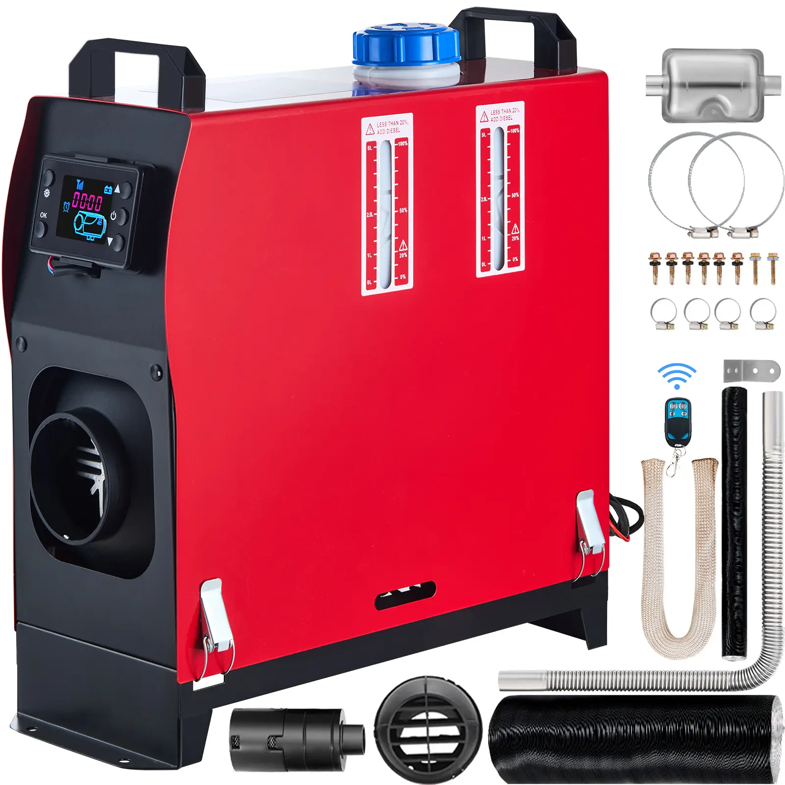 5KW Diesel Air Heater All in One 12V Diesel Parking Heater Silencer 5000W Diesel Heater Remote Control with LCD Switch for RV Motorhome Bus and Trailer