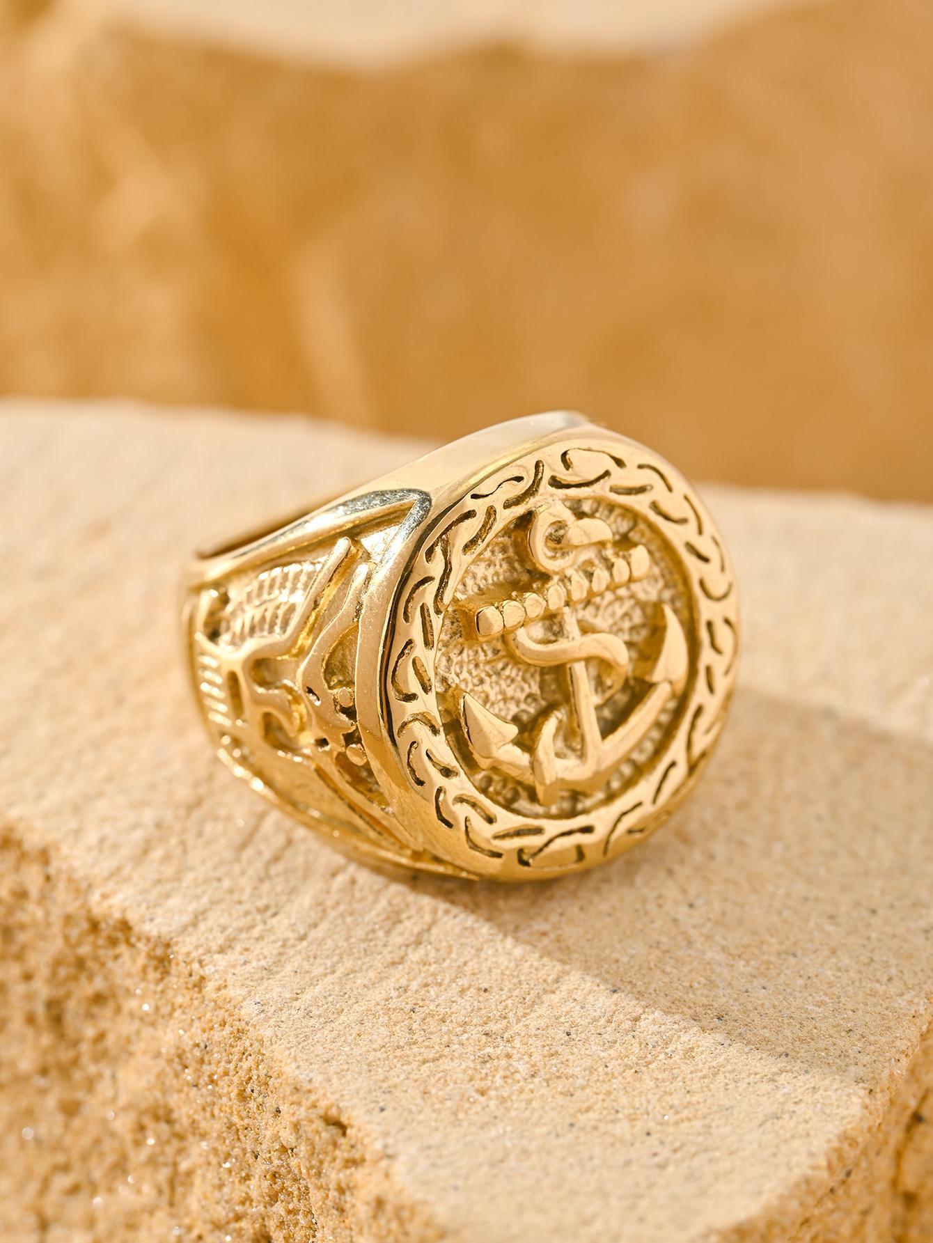 Luxury Anchor Signet Ring, Premium Unisex Band