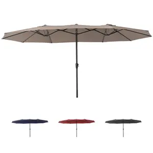 GARVEE15x9 Ft Extra Large Double-Sided Patio Umbrella with Base and Crank Handle, UV-Protective Outdoor Rectangle Market Umbrella for Garden, Backyard, Lawn, Poolside in Khaki, Dark Grey, Navy Blue, and Wine Red
