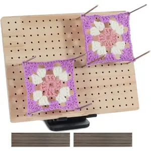 9.8 x7.7 inches Crochet Blocking Board with Pegs Wooden Blocking Boards for Granny Square Projects 20 Pcs Stainless Steel Rods