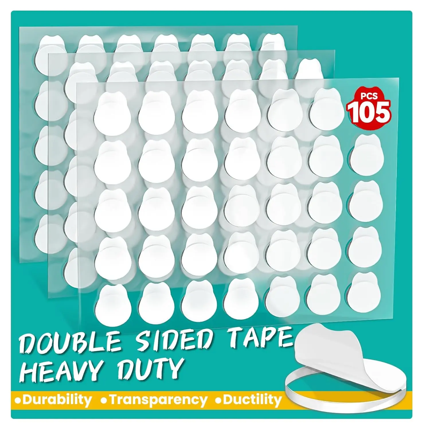 Double Sided Sticky Tape Dots - 20mm 105 Count Removable No-Glue Round Mounting Putty with Grip Film for Party Decorations, Multiple Surfaces, Easy to Peel and Stick, Round Shape