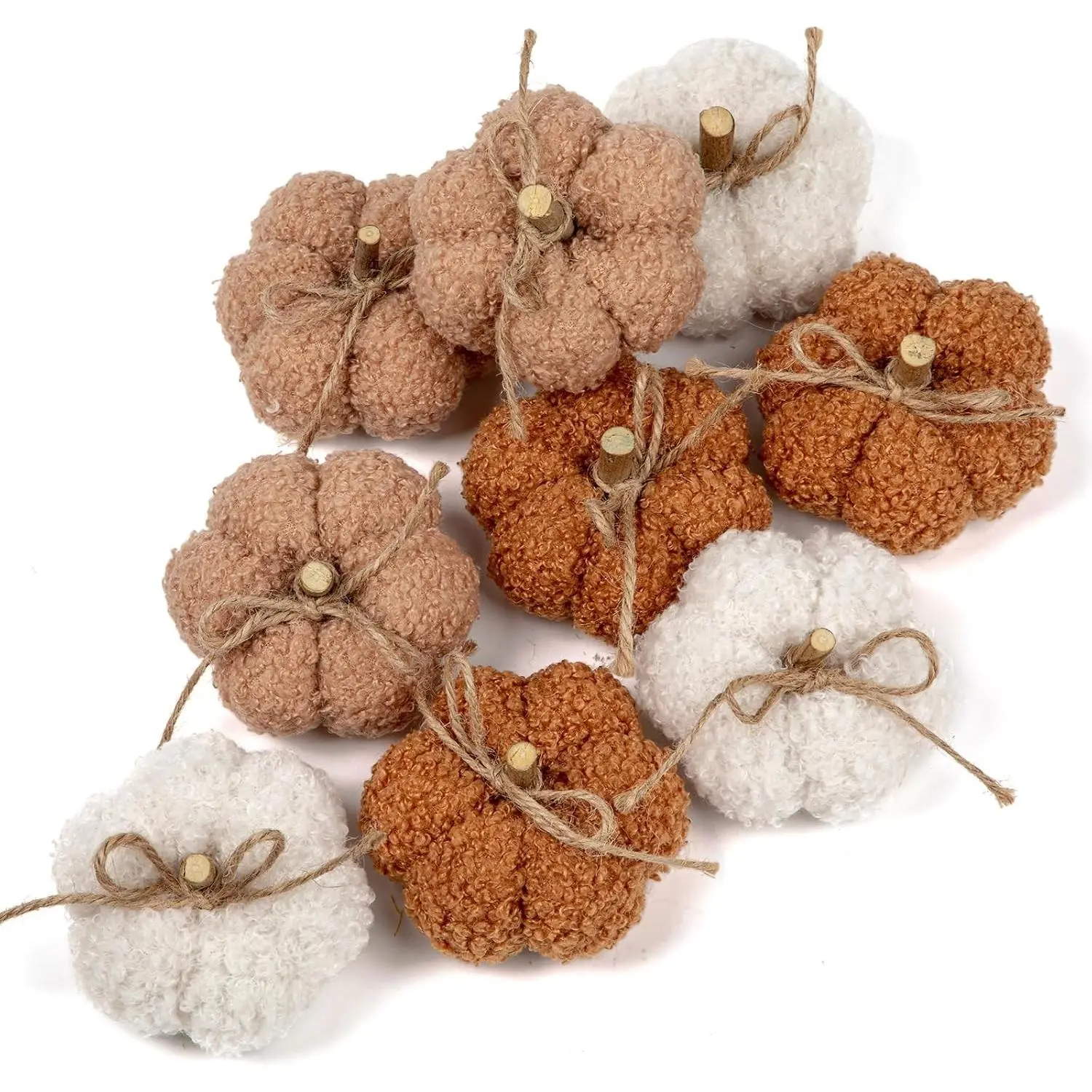9 Pcs Artificial Mini Fabric Fall Pumpkins, Fake Pumpkin Decorations for Home Autumn Thanksgiving Halloween, Suitable for Wedding Table Centerpiece Mantel Indoor Decor