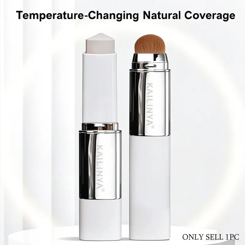 Dual-Ended Color-Changing Natural Longwear Foundation Stick, Blendable Long Lasting Buildable All Day Coverage 4-in-1 Concealer, Contour and Highlighter, Long-Lasting Flawless Finish with No Cakey Makeup