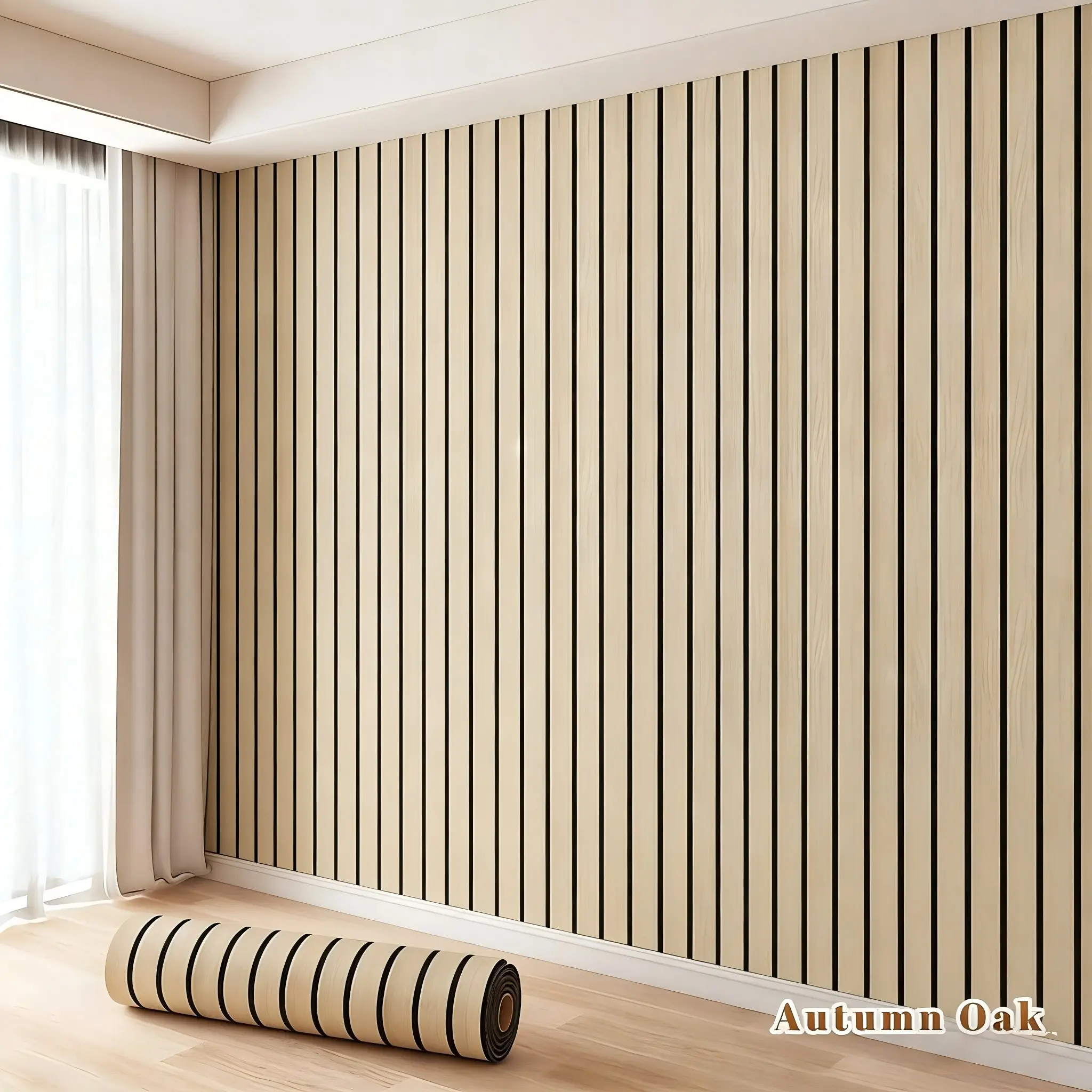 Self-Adhesive Wood Grain Wallpaper Roll, Thick Grid Straight Texture, Easy Peel & Stick Modern Home Decor, Wallcovering for Room Decoration, Interior Walls, Textured Peel and Stick Wallpaper