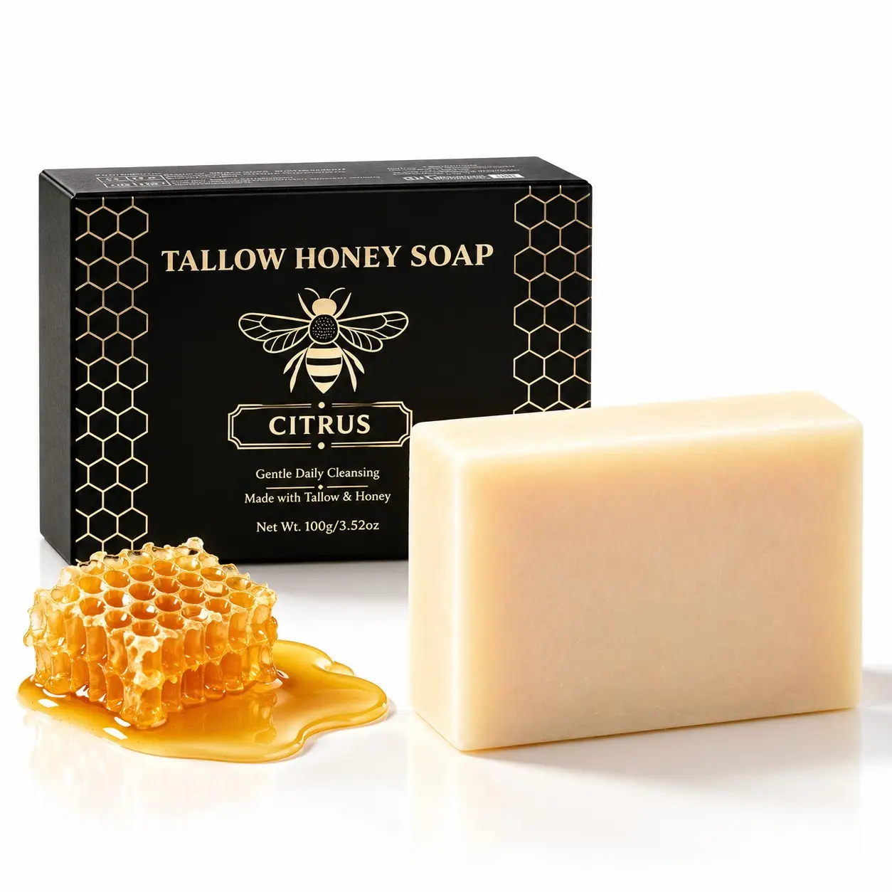 Tallow Honey Citrus Soap Bar, Gentle Facial Cleanser & Body Wash, Rich Creamy Lather, Moisturizing & Nourishing Daily Skin Care, Helps Cleanse Without Dryness, Softens & Smooths Skin, Face & Shower Cleansing Bar, Moisturizing Bath Soap