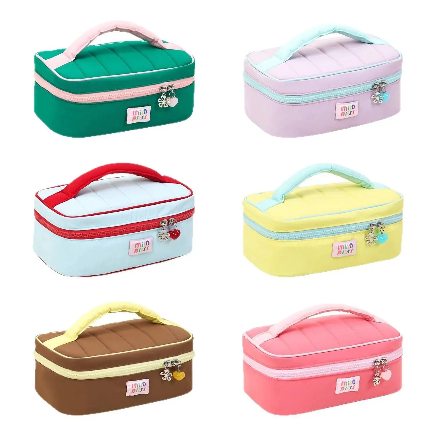 Customized Ins style Korean style high-value handheld makeup bag, cute color blocking, large capacity portable skincare makeup b