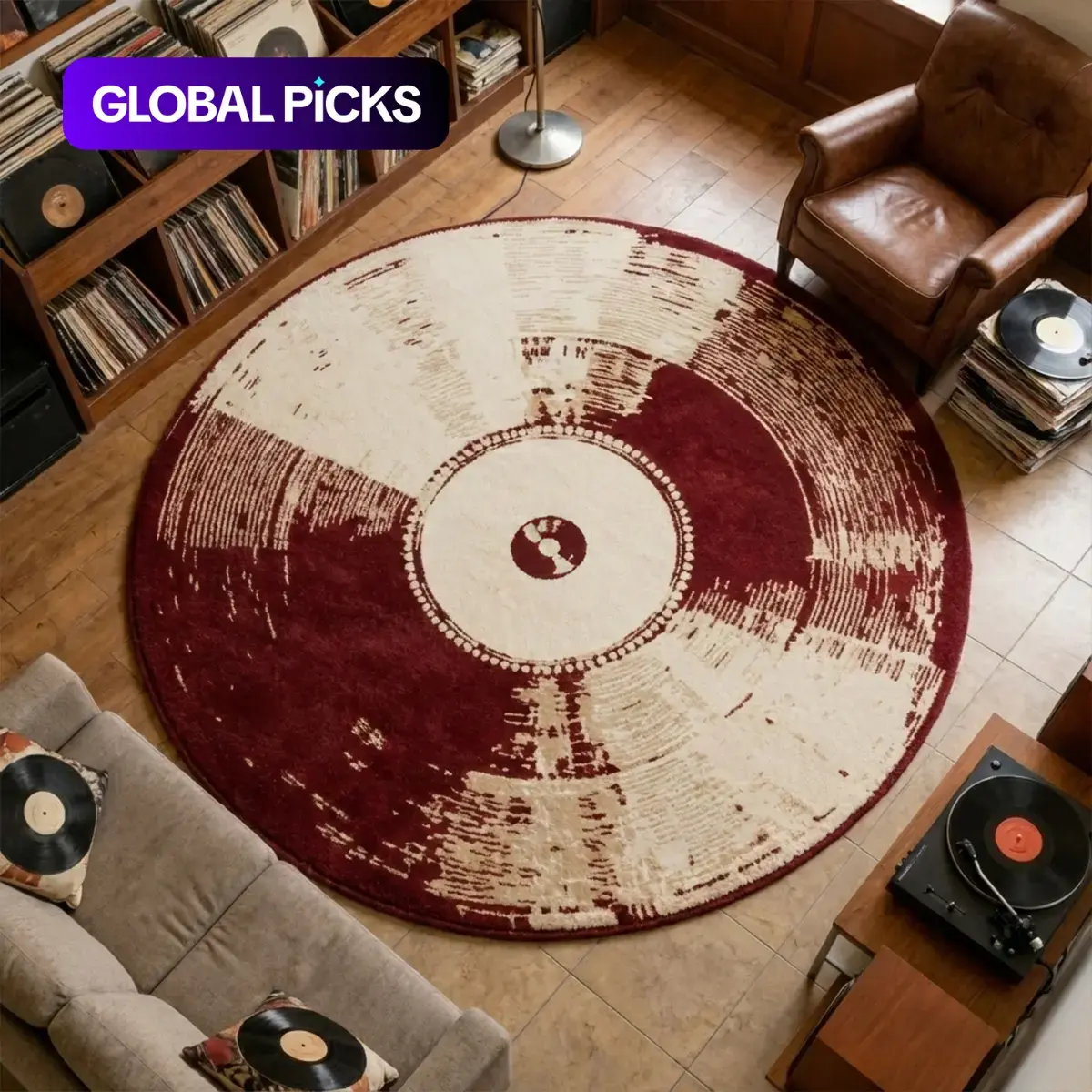 Vinyl Record Pattern Rug, Round Soft Non-Slip Carpet, Vintage CD Design, Easy to Clean, Machine Washable Rug, Home Decorative Rug, Indoor Area Rugs, Living Room & Bedroom Decor #GLOBAL PICKS