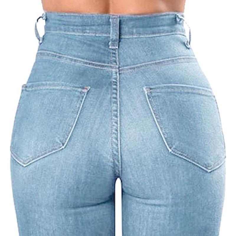 Women's High Waist Plus Size Destroyed Jeans Slim Skinny Ripped Trousers Stretch Denim Pants