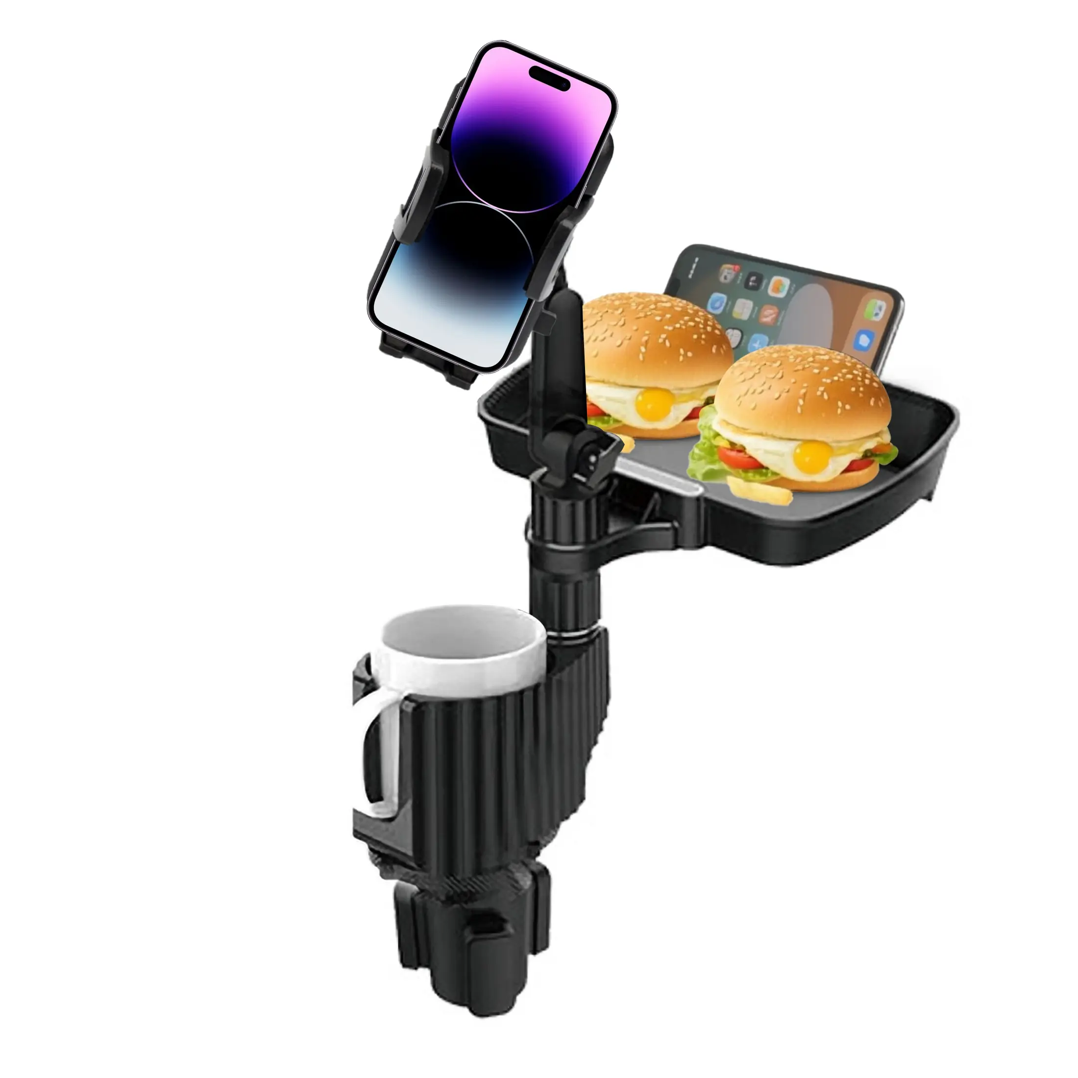 Multifunctional 3-In-1 Detachable Car Tray with Phone Holder and Cup Holder, Adjustable 360° Rotating Food Tray Stand, Perfect Holiday Gift