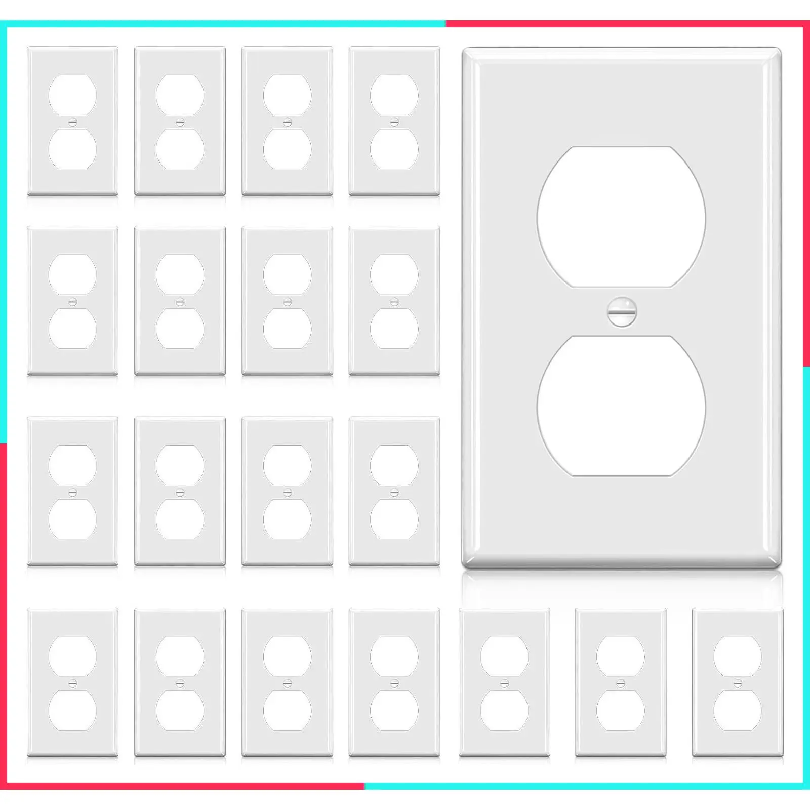 20 Pack 1-Gang Duplex Wall Plate, Standard Size, UL Listed, White