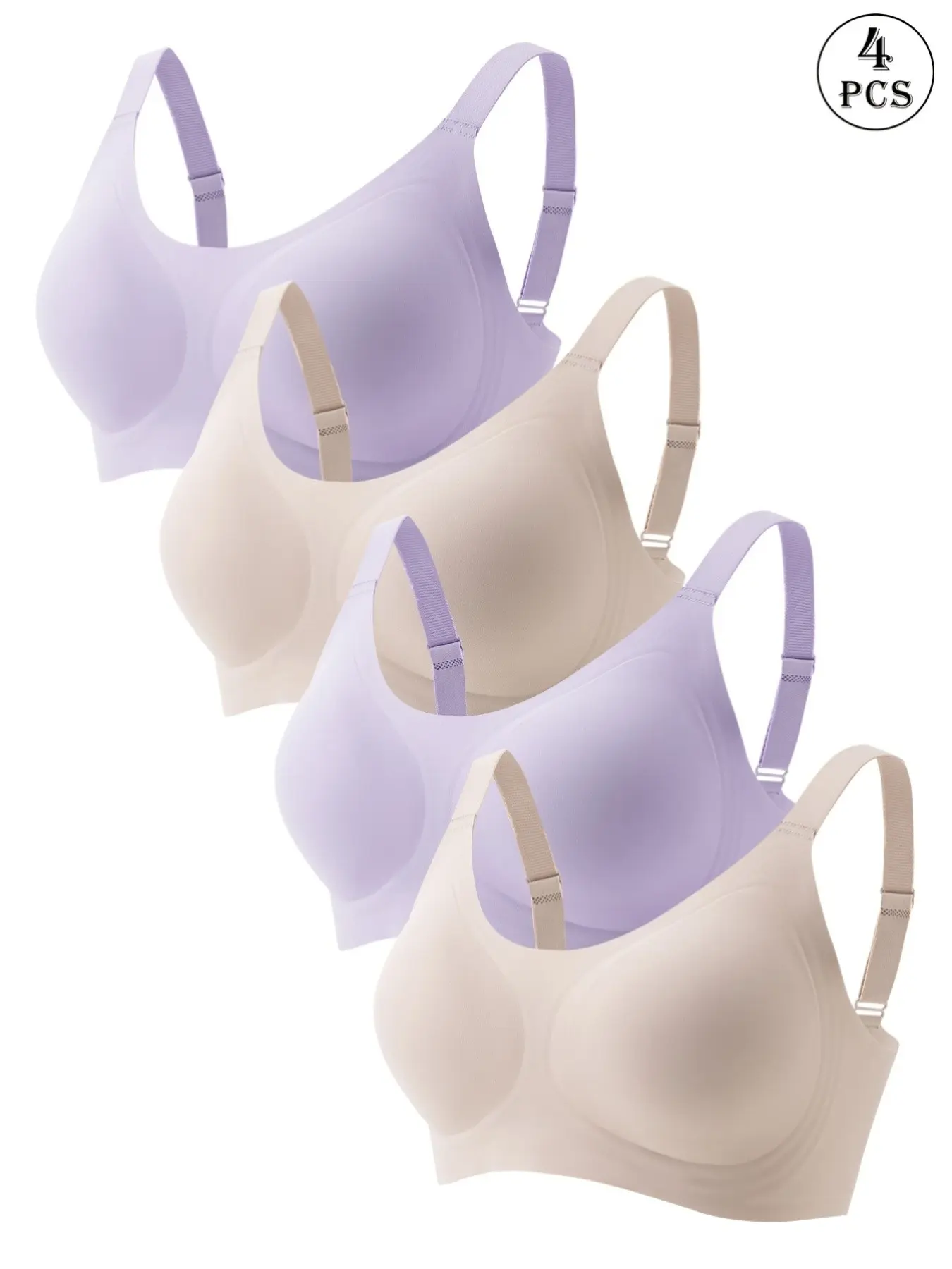 4-Pack Women's Bras, High-Quality Comfortable Soft Breathable, Adjustable Straps, Non-Removable Pads, Slim-Fit Lingerie for All Seasons, Basic Bras