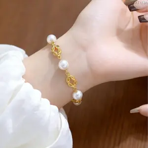 Women French Vintage Infinity Knot Pearl Bracelet, Luxury Elegant Dainty Wrist Jewelry, Premium BFF Friendship Accessory for Daily Wear Birthday Holiday Best Friend Gift