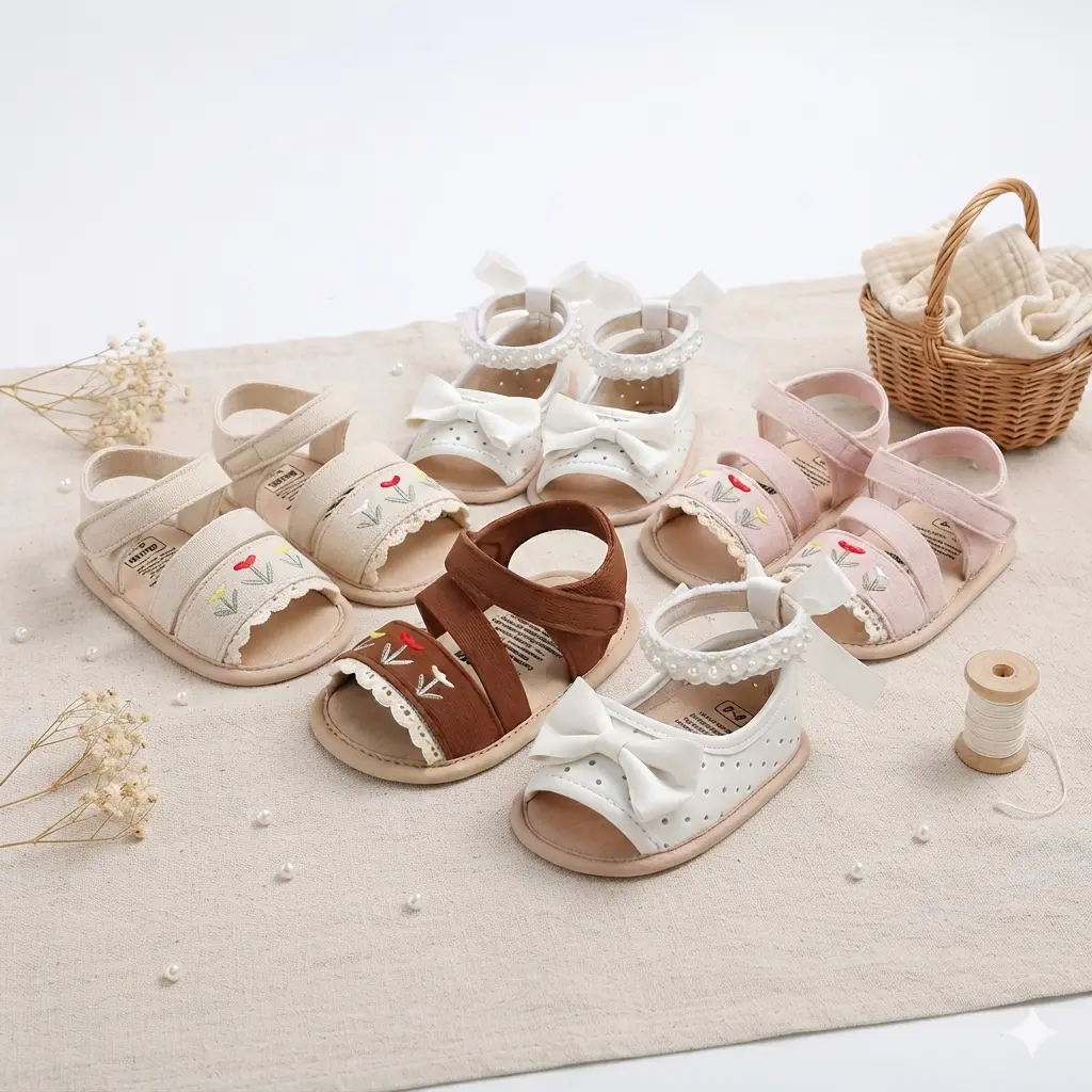 Baby Girls' Princess Sandals, Summer Satin Bow Decor Pearl-Accented Dress Shoes with Closed Back Support