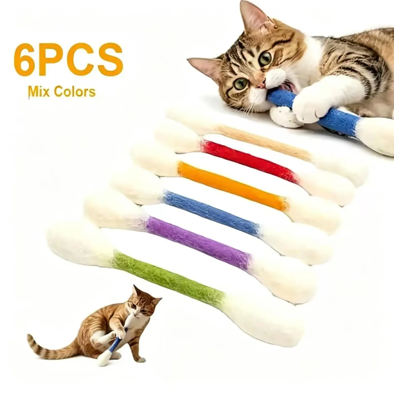Cotton Swabs Q Tips Cat Toys, 6 Pack Durable Giant Qtip Cat Toy for Kittens, Indoor Calming Anxiety Relief, Dental Teething Stick, Interactive Felt Kitty Gift