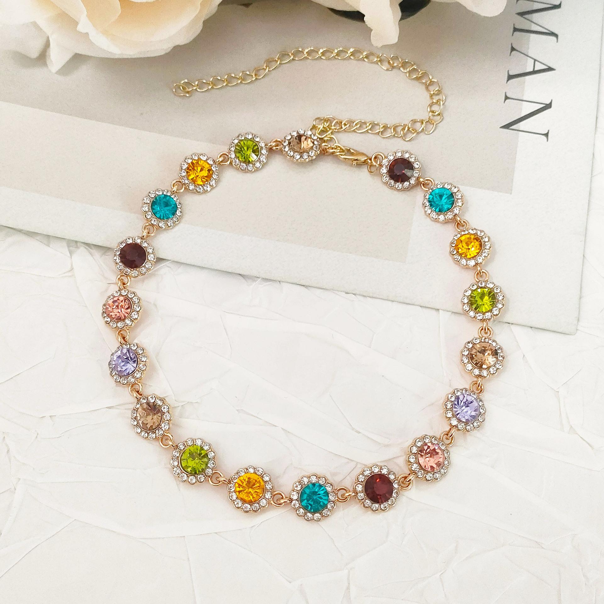 New colorful full-diamond zircon necklace, turquoise necklace, high-end and versatile, with a niche design sense, exquisite dopamine collarbone chain