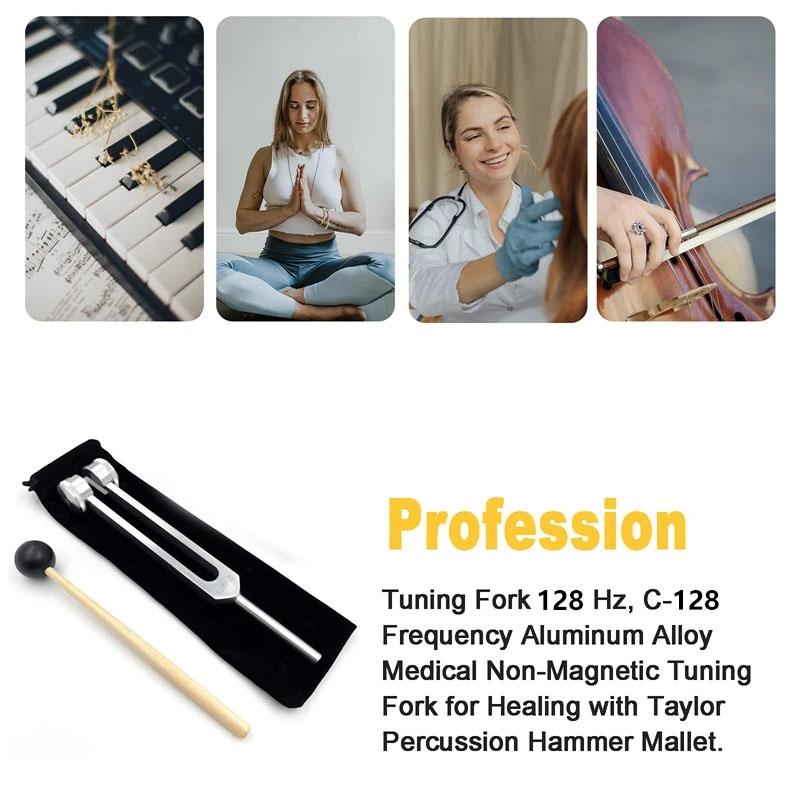 128Hz Tuning Fork Aluminum Alloy Sound Therapy Tool for Meditation Yoga Relaxation Nervous System Balance Acoustic Resonance Health Care Use