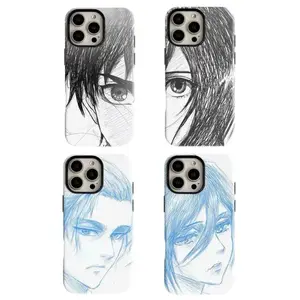 Attack on Titan Eren Mikasa Couple Phone Case Anime Fan Shockproof Protective Cover Designed for iPhone 11-17 Pro Max/Plus & Samsung Galaxy S23-S25