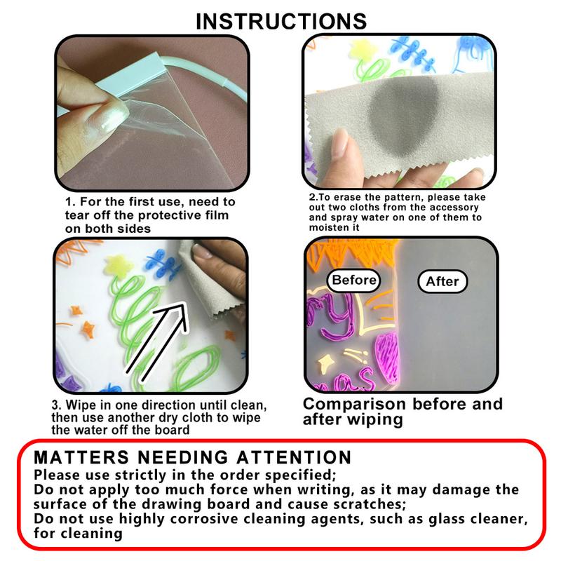 Christmas gifts,LED color luminous board, large-sized drawing board, 7 colors of lights, LED drawing board acrylic board with lights, LED drawing board with bracket, 7 marker pens, 2 cloths, erasable learning memo message board, Neon Accent Lights