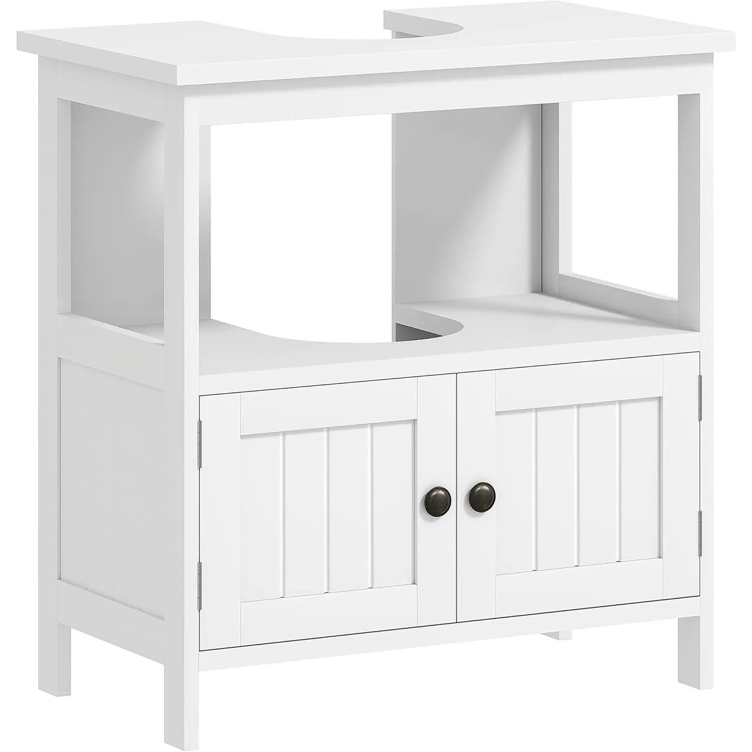 Pedestal Sink Storage Cabinet, Bathroom Under Sink Cabinet with 2 Doors and Open Shelf, Bathroom Vanity, White