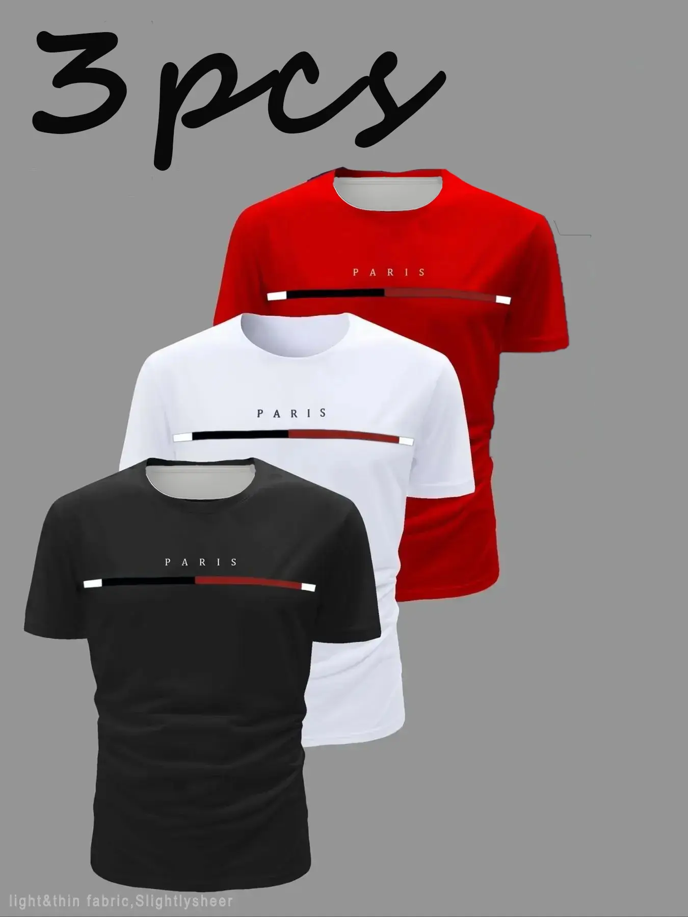 3-Pack Men's Sportswear, Round Neck Short Sleeve T-Shirt, Simple Print, Ideal for Outdoor Activities, Summer Casual Wear, Team Sports, Gifts