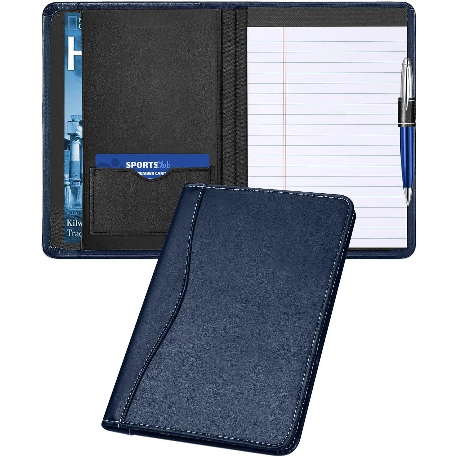 Padfolio Binder A5 Document Organizer with Refillable Lined Notepad, Junior Size Folder Portfolio for Men Women, Navy Blue