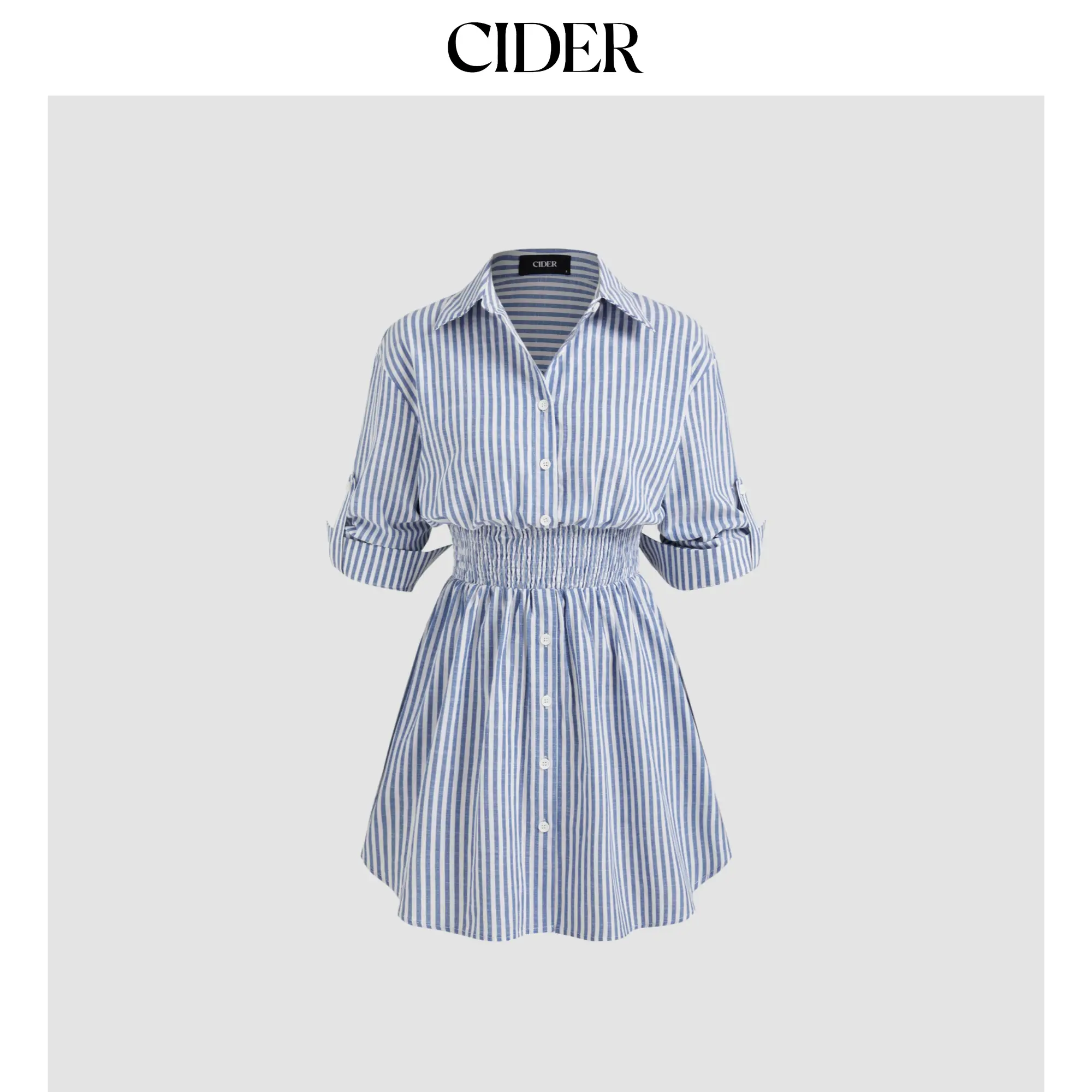 Women's Casual Cotton-Blend Collared Striped Pattern Mini Length Shirred Button Shirt Dress - 2 Colors, Size 0-26, Casual Wear, Womenswear SummerFinds