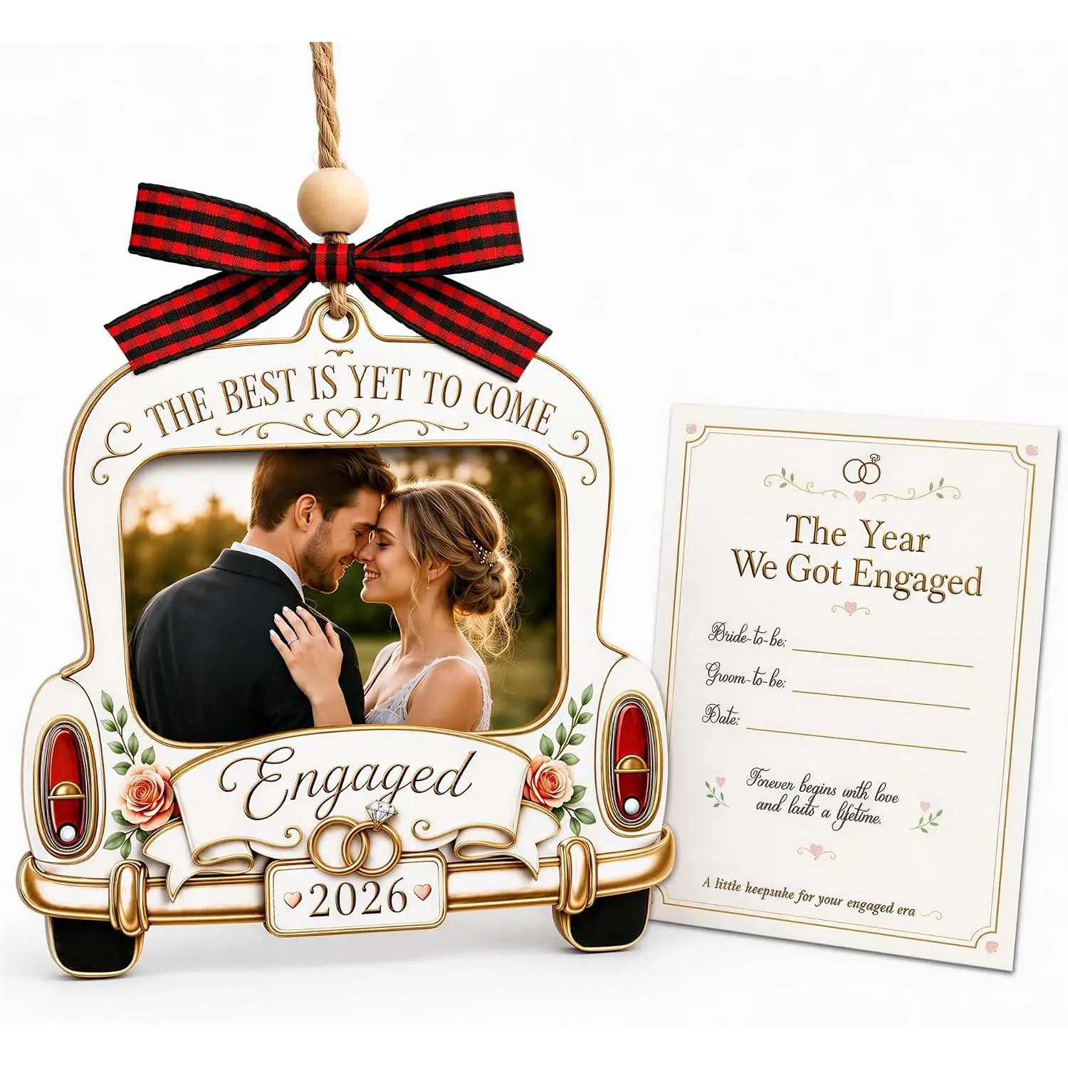 Personalized Engagement Gifts for Couples, Wooden Engagement Ornament 2026 | Custom Ornaments with Picture and  Card,   for Newly Engaged Couple, Proposal Ornament