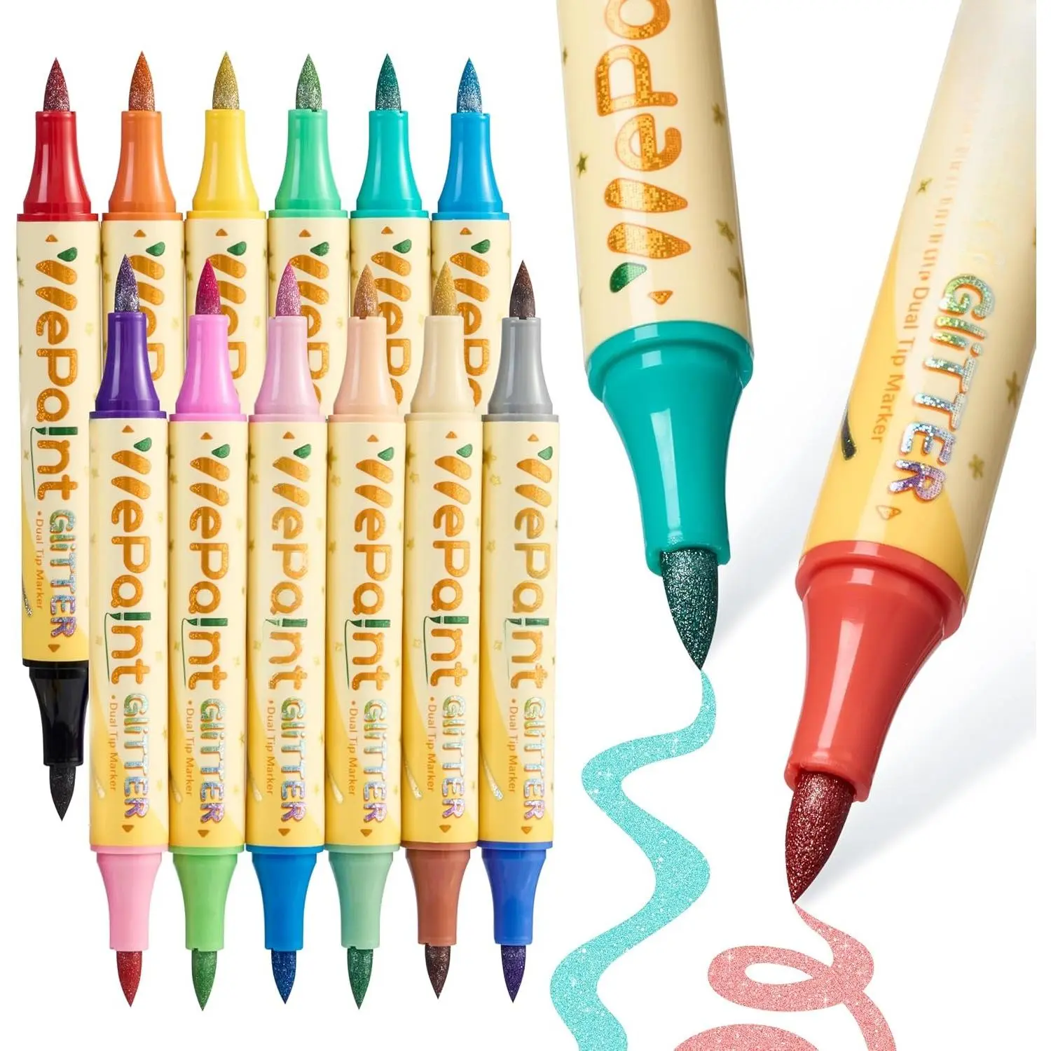 24 Colors Glitter Brush Marker Pens, Glitter Pens Set 12 Pack Sparkle Pens Metallic Marker for Adults DIY Crafts, Writing, Card Making, Scrapbooking, Coloring Books, Art Supplies