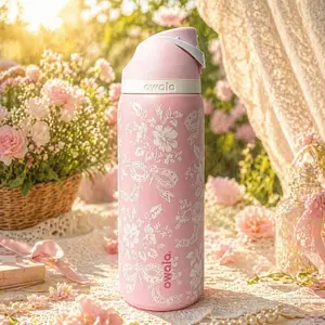 Owala Pink Floral 32Oz Stainless Steel Water Bottle Floral Print Outdoor Sports Kettle Pink Floral Pattern