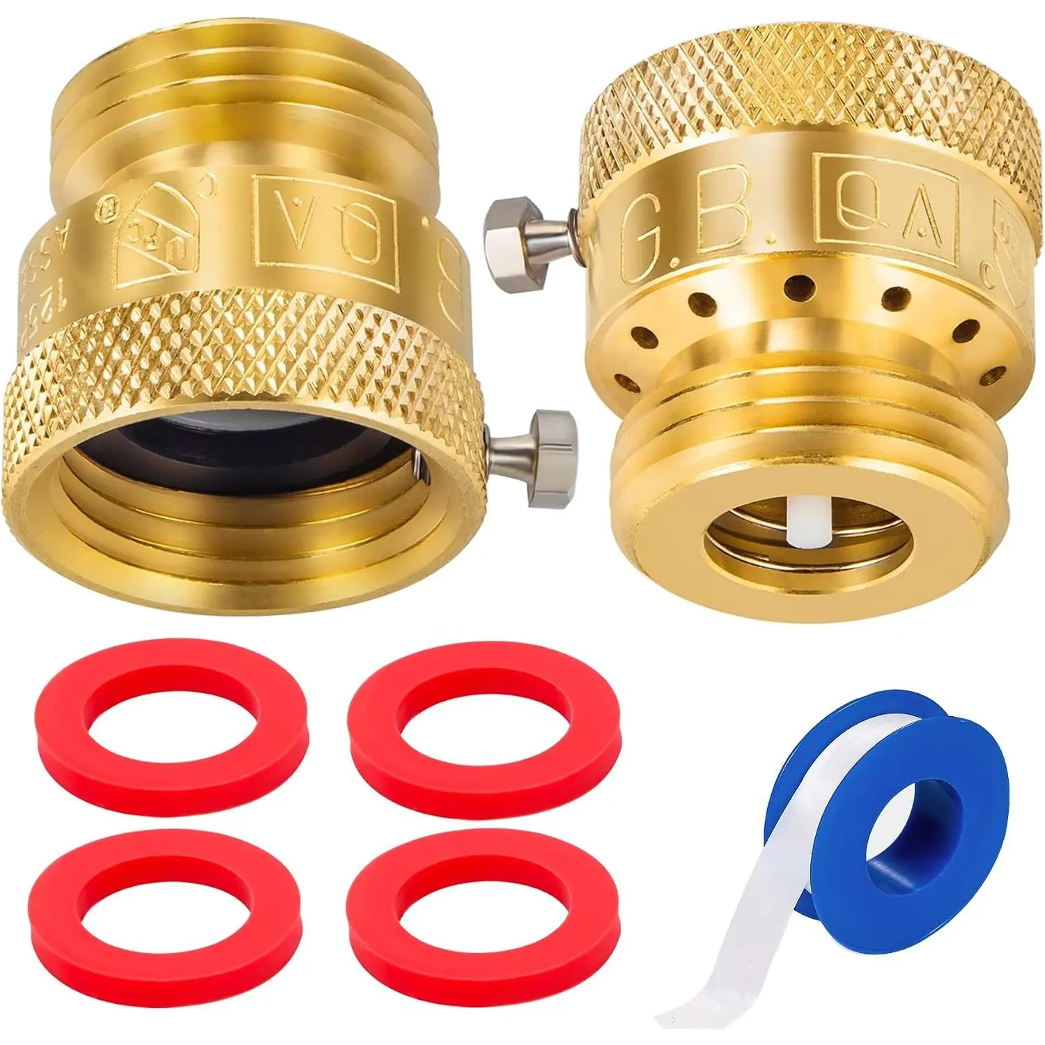 2-Pack Brass Vacuum Breaker Set 3/4" Anti-Siphon Hose Bib Valve for Garden Spigot RV Hose Connection Backflow Preventer Connector with Tape and Extra washers