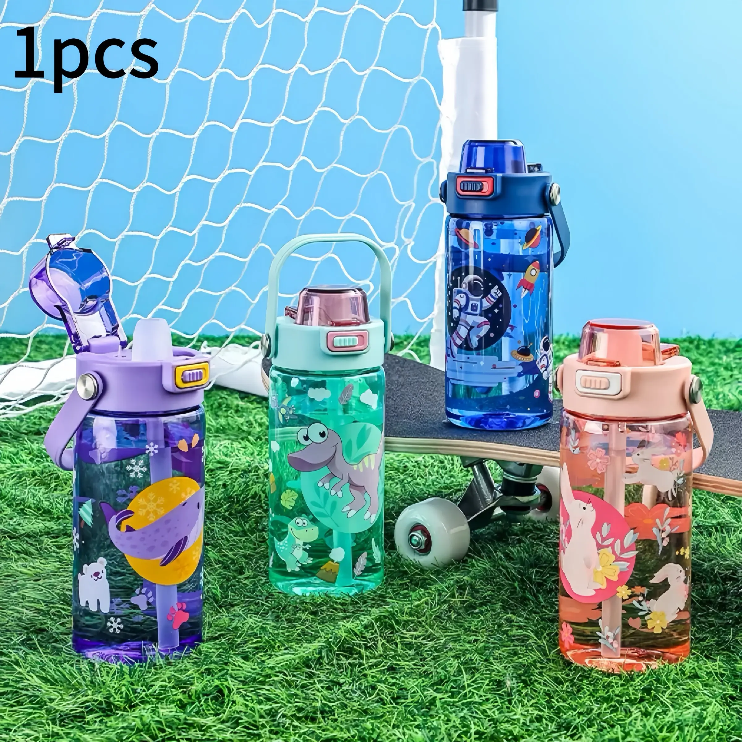 600ML Cartoon Handheld Straw Cup, Portable Leak-Proof Durable Plastic Water Bottle, Ideal for School, Office, Outdoor Events