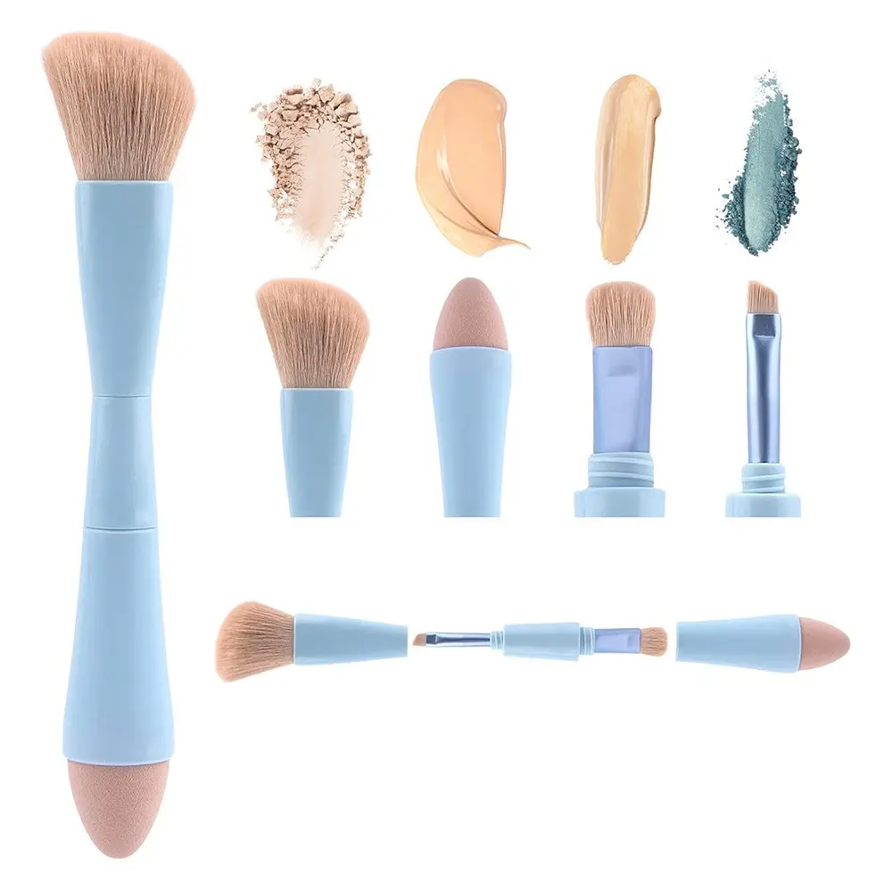 All in One 4-in-1 Makeup Brush Compact Portable Multi-purpose Foundation Blush Concealer Highlight Face Cosmetic Tool Travel Makeup Brush Face Makeup Brushes